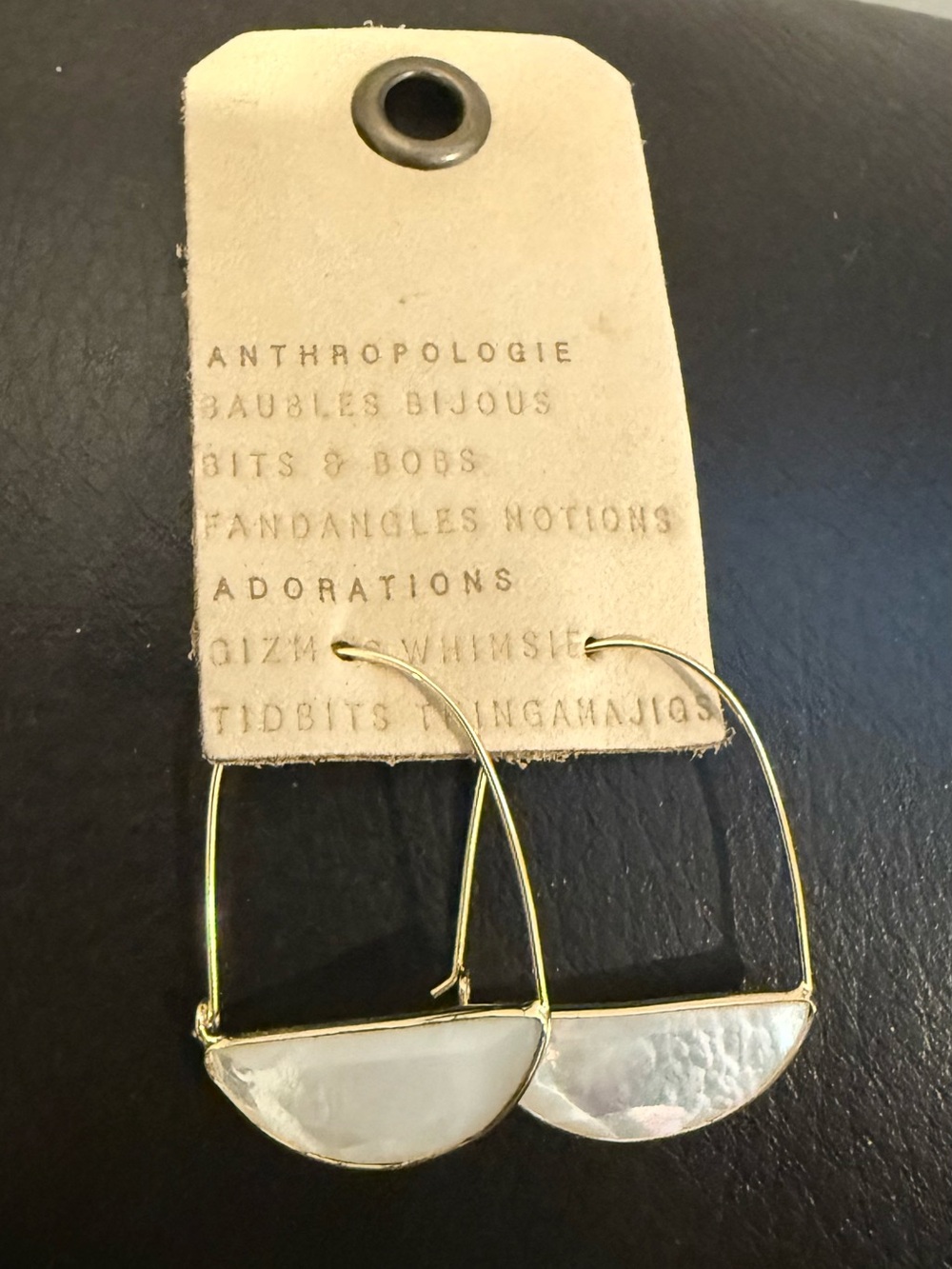 NEW Anthropologie Flat Crescent Mother of Pearl Gold Dangle Drop Earrings